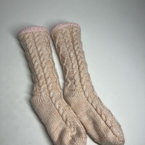 MinxNY Old School Slipper Socks Pink Tan One Size - Picture 3 of 9